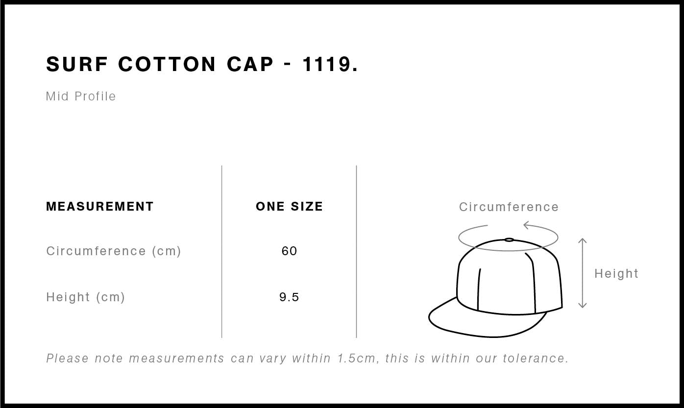 Surf Cap Cotton Size chart