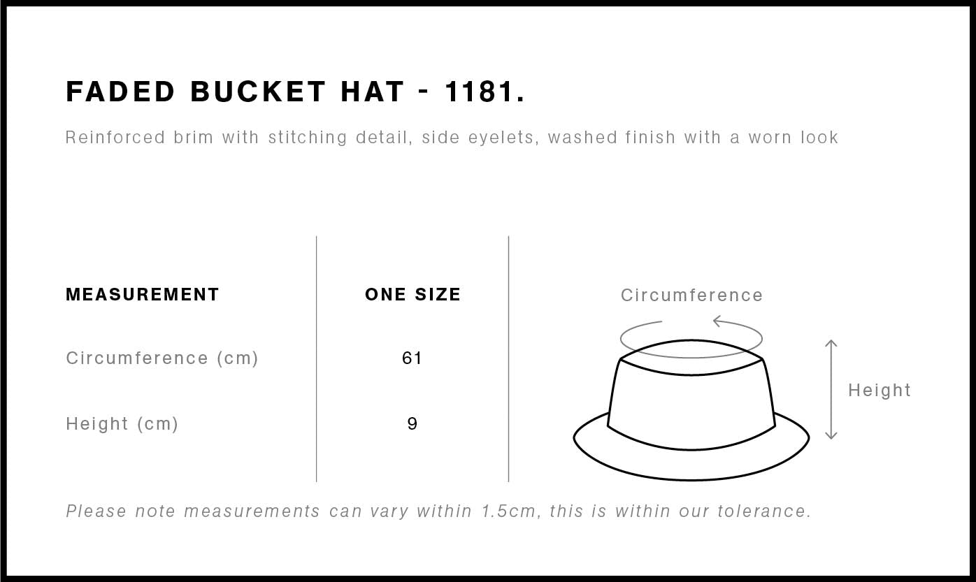Faded Bucket Hat Size chart