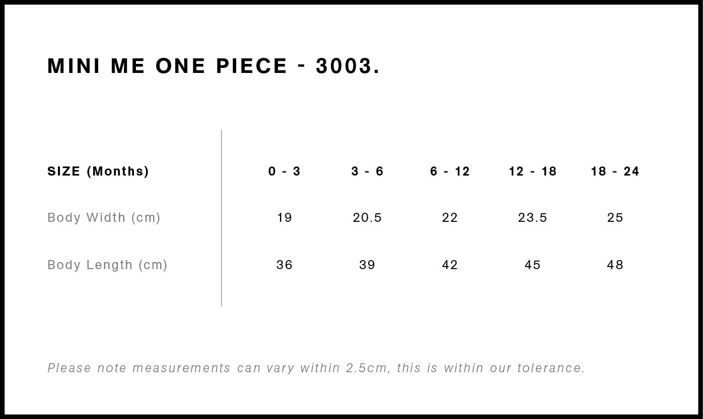 Organic Mini-Me One-Piece - Infant Size chart