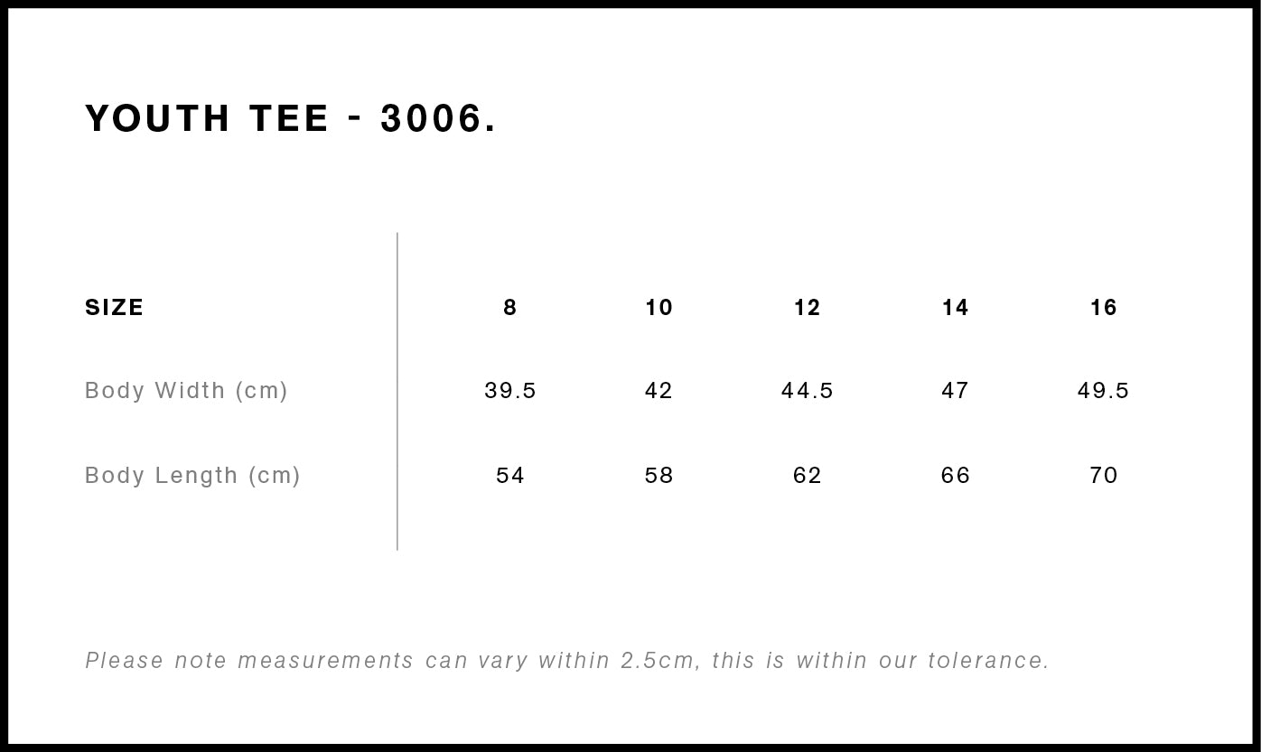 Staple Tee - Youth Size chart