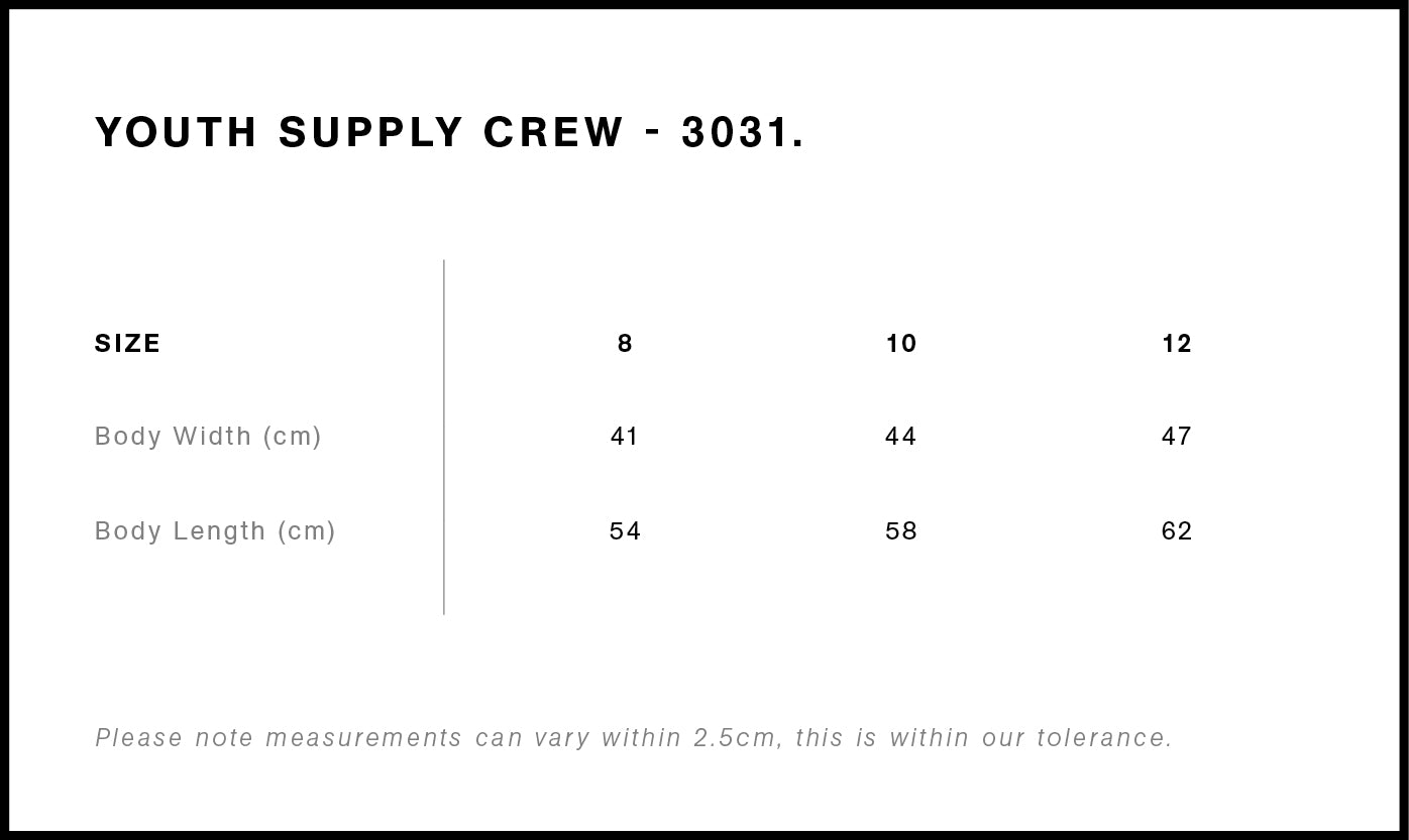 Supply Crew - Youth Size chart