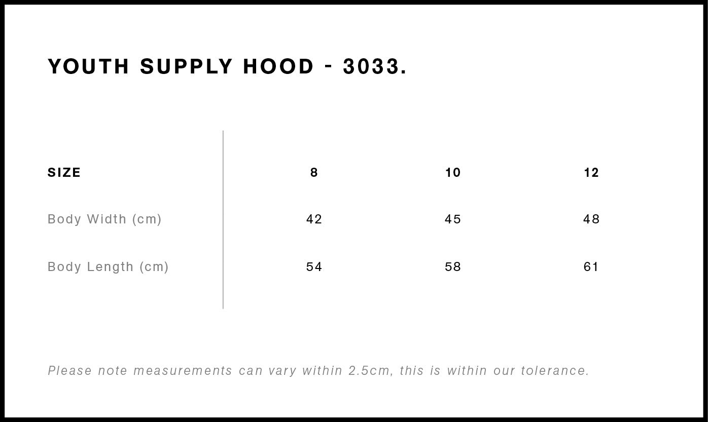 Supply Hood - Youth Size chart