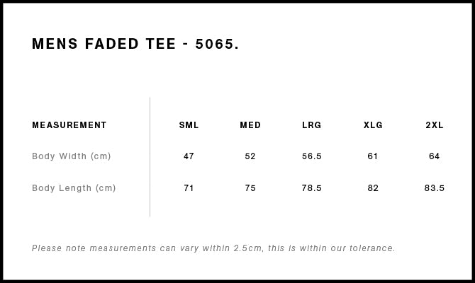 Staple Faded Tee - Men's Size chart
